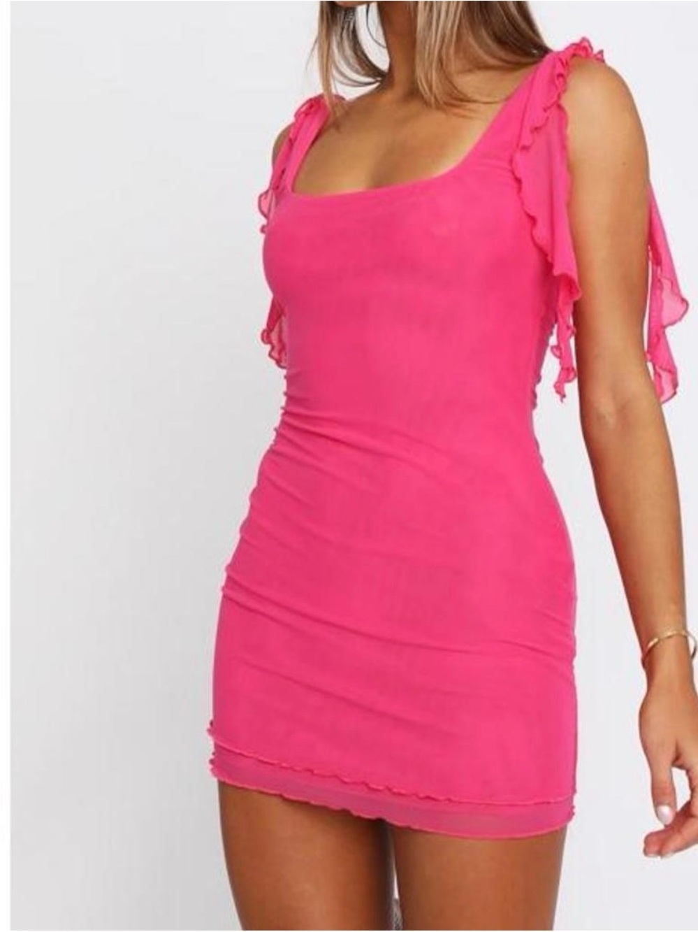 White Fox Hot Pink Women's Ruffle Sleeve Dress